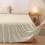 Falda de cama color beige liso con borde de algodón lavado 4