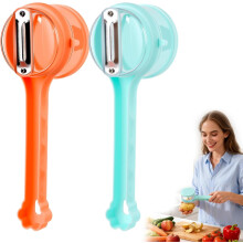 Ensemble de 2 éplucheurs de légumes avec récipient, outil 2 en 1 en acier inoxydable pour concombre/pomme de terre et compatible avec les pommes