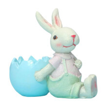 Escultura de resina de conejito de Pascua con soporte de cáscara de huevo