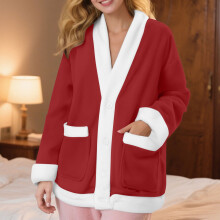 Pijama feminino de inverno, blusa cardigã de flanela grossa, pijama de manga comprida, tamanho M.