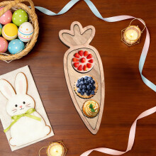 1 assiette à fruits réutilisable en bois en forme de radis, décorations de fête, vaisselle décorative beige festive pour le brunch de Pâques