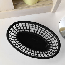 Panier ovale réutilisable pour restauration rapide – Plateau en plastique pour hamburgers, frites, sandwichs, nachos (noir, 1 pièce)
