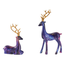 Elegant Christmas Reindeer Figurines Set – 2PCS Colorful Resin Deer for Table, Mantle & Living Room Decor