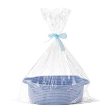 Panier de rangement en corde tressée avec poignées, motif décoratif bleu, 30 x 20 x 12,5 cm, idéal pour le rangement de la maison et l'emballage