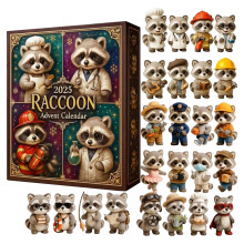 Calendrier de l'Avent Raton laveur mignon 2025 – Ensemble de 24 breloques 2D à collectionner, décoration de Noël à suspendre, compatible avec