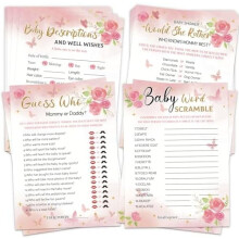 Babyshower-spel för flickor – Rosa blommor, 51 kort, 4