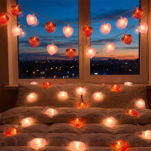 Luzes de cordão em formato de coração, vermelhas e rosas, com 80 LEDs, à prova d'água para ambientes internos.