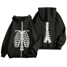Oversized Fleece-Hoodie mit Y2K-Skelett-Grafik für Damen