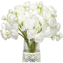 Fleurs artificielles de renoncules en soie blanche, bouquet de 18 pièces pour mariage, enterrement de vie de jeune fille et décoration intérieure