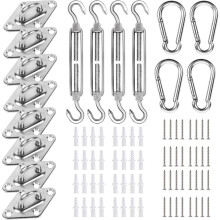 Kit d'accastillage pour voile d'ombrage (75 pièces) avec treuils et câble métallique, en acier inoxydable résistant à la rouille pour voiles