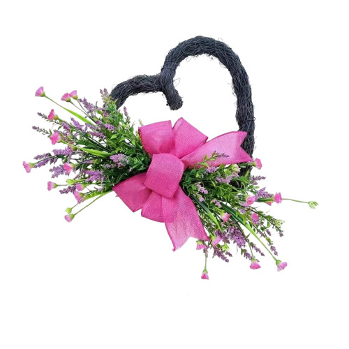 Hartvormige kunstbloemenkrans met strik, 30 cm 1