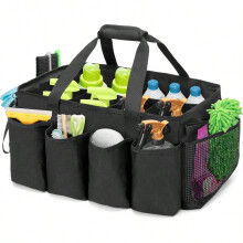 Panier de rangement extra large avec poignées pour outils et produits de nettoyage, grand sac fourre-tout pour voiture, maison et ménage, noir