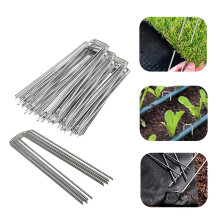 24er-Packung 15 cm lange, verzinkte Stahl-Gartenklammern, robuste Befestigungsnägel für Unkrautvlies, Weihnachtsdekorationen, Erosionsschutz, Silber