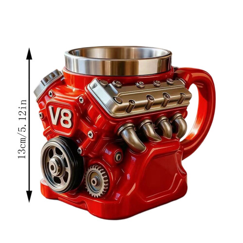 Motorblokk-kaffekrus V8Design rustfritt stål interiør 1