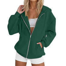 Hoodies voor dames, modieuze jas met rits, lange mouwen, casual sweatshirt voor de herfst en winter, hoodie met rits voor dames, Z01 Donkergroen, M