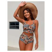 Ολόσωμο μαγιό με φλοράλ halter – Σετ μπικίνι vintage με ψηλή μέση, ρετρό σχέδιο