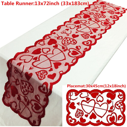 Valentine's Day Table Runner Red Heart Lace 5-Pack 13x72 2