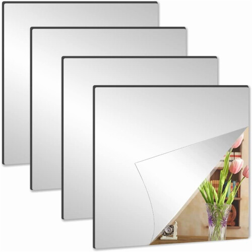 Wall Mirror Tiles Acrylic Frameless 12x12 Inch 4 Pack 2