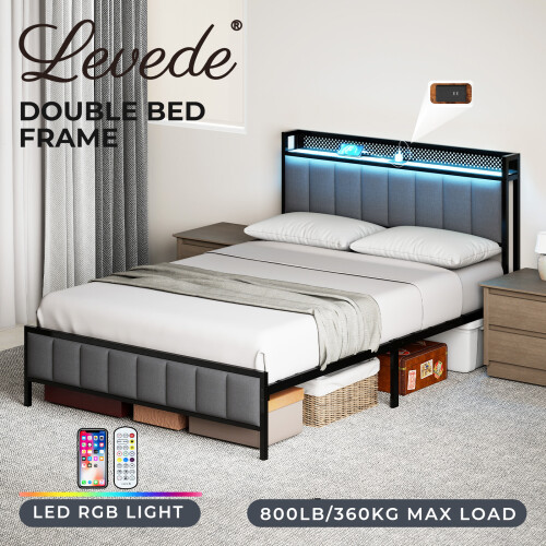 Levede Double Upholstered LED USB Bed Frame