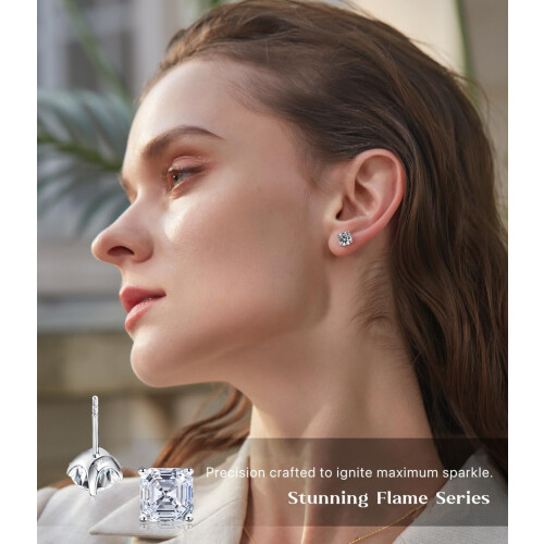 18K Gold Plated Asscher Cut CZ Stud Earrings 1