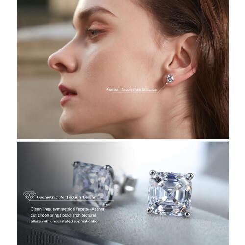 18K Gold Plated Asscher Cut CZ Stud Earrings 2