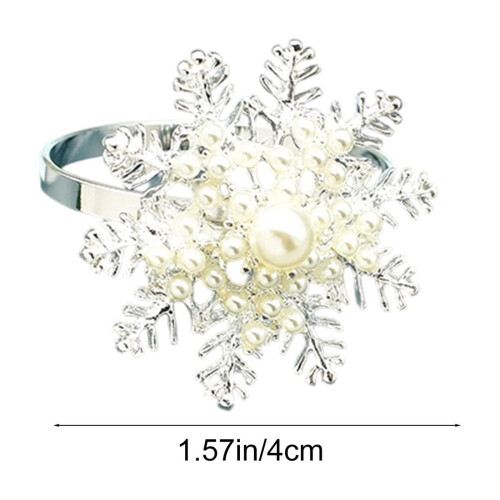 Perlen-Schneeflocken-Serviettenringe, elegantes, hohles Design, 4er-Set 2