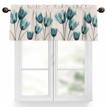 Cantonnière turquoise tulipe 107 x 46 cm, rideau minimaliste en lin à œillets pour cuisine/salon/chambre, occultant, 1 panneau