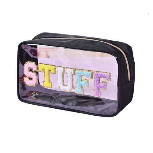 Τσάντες καλλυντικών PVC Clear Chenille Stuff Letter Makeup Bag με φερμουάρ Αδιάβροχη τσάντα 1