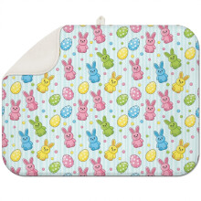 Tapis égouttoir à vaisselle à rayures bleu clair, motif Pâques et lapins, 1 pièce, microfibre ultra-absorbante 45,7 x 61 cm, antidérapant, pour