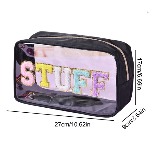 Τσάντες καλλυντικών PVC Clear Chenille Stuff Letter Makeup Bag με φερμουάρ Αδιάβροχη τσάντα 2