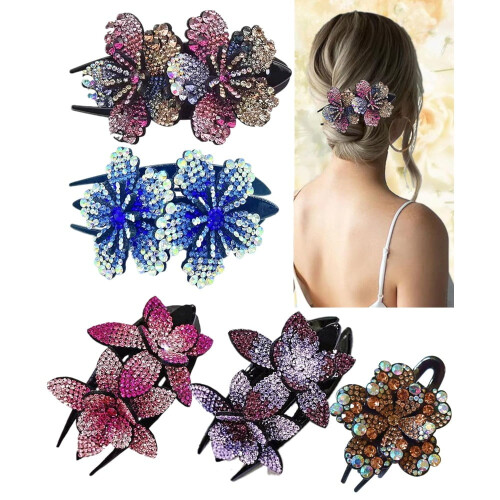Set di 5 forcine vintage a doppio fiore con strass