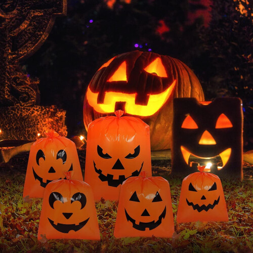 Τσάντες γκαζόν με κολοκύθες για το Halloween12 τεμάχια5 σχέδια 2