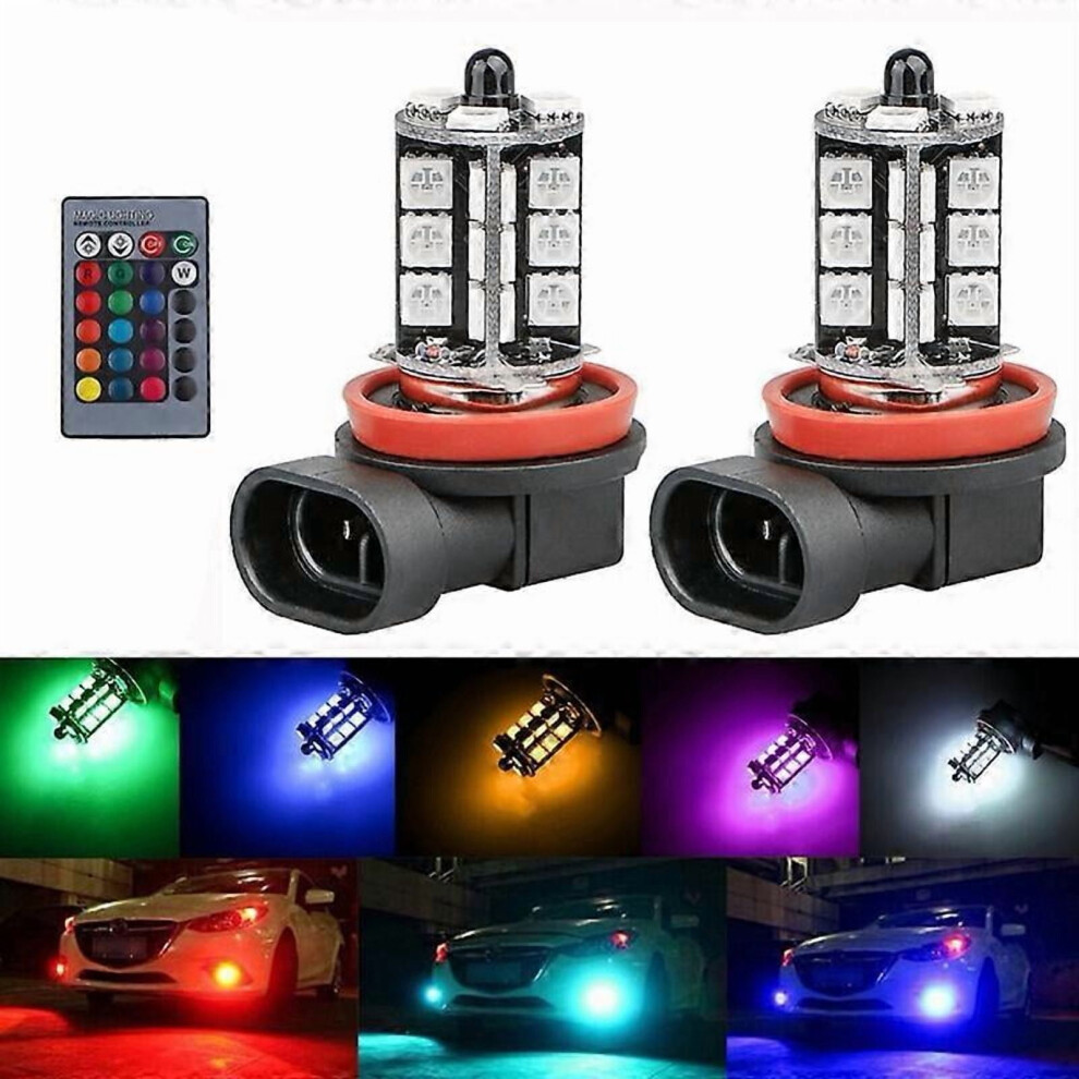 2X H11 Led Rgb Fog Bulbs With Remote Control Light 9058772292704