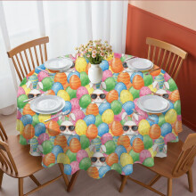 Easter and Cool Bunnies Multicolor Pattern Round Tablecloth 60", Wrinkle-Resistant Wipeable Cover for Kitchen, Dining, Picnic & Patio