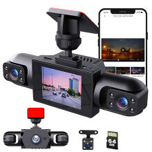Cámara de salpicadero de 4 canales y 360 con WiFi 5G y control por aplicación, sensor G, visión nocturna, modo de estacionamiento de 24 horas,