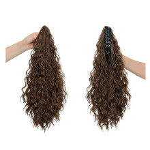 Extensiones de cola de caballo sintéticas largas rizadas con ondas de agua, con clip, postizo seguro.