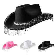 Boheemse cowboyhoed met sjaal met kwastjes, wit, one size