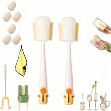 Brosse à bouteille 5 en 1 avec long manche, kit de nettoyage portable pour tasses de voyage, gobelets, couvercles et pailles – Qualité