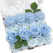 Light Blue Gradient Artificial Flowers with Stems – DIY Wedding Bouquets, Table Centerpieces, Baby Shower & Home Decor – Compatible with Floral