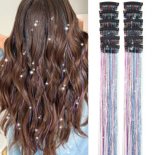 Paquete de 12 extensiones de cabello con clip (50 cm) - Mechones brillantes de colores para mujeres, niñas y niños. ¡Glamour instantáneo para