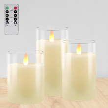 3er-Set LED-Glaskerzen, warmweiß, mit Fernbedienung