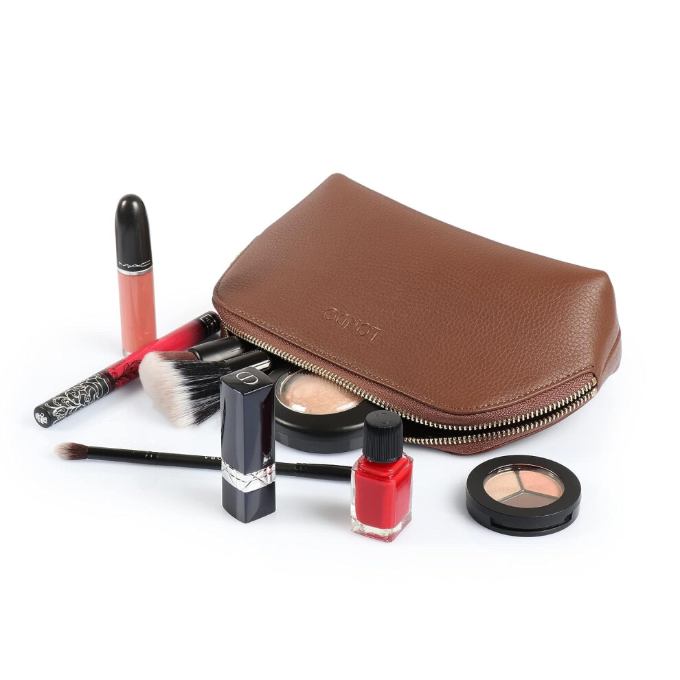 Grain Genuine Leather Makeup Bag Cosmetic Pouch Travel Organizer Toiletry