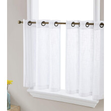 Abbey Faux Linen Semi-Sheer Grommet Cafe Curtains, 35"x24", White, Set of 2