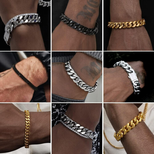 Rustfrit stål cubansk armbånd til mænd, 5-14 mm x 7,5-9" 1