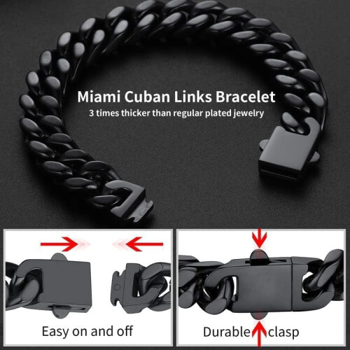 Rustfrit stål cubansk armbånd til mænd, 5-14 mm x 7,5-9" 2