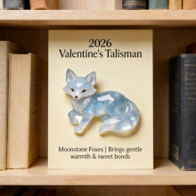 2026 Valentine's Talisman: Moonstone Fox – Minimalist Blue Crystal Animal Art, Handmade Organic Figurine for Shelf/Desk/Wall, Compatible with Home