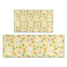 Easter and Gift Boxes Yellow Pattern Kitchen Rugs Set Of 2 (L-Shape), 17"X30"+17"X47" Anti-Fatigue, Non-Slip Washable for Kitchen