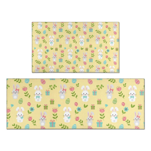 Kitchen Rugs Set of 2 Yellow Pattern L-Shape 17x30+17x47