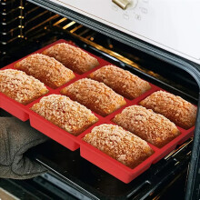 9-Hole Rectangular Silicone Cake Pan, Oven/Microwave/Dishwasher Safe, 12.2x8.3x1.2in, Non-Stick Muffin Tray, Red – Compatible with standard ovens