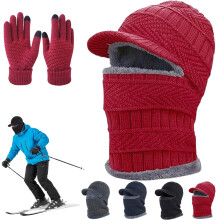 Winter Beanie Hat with Fleece Lining and Earflaps Red